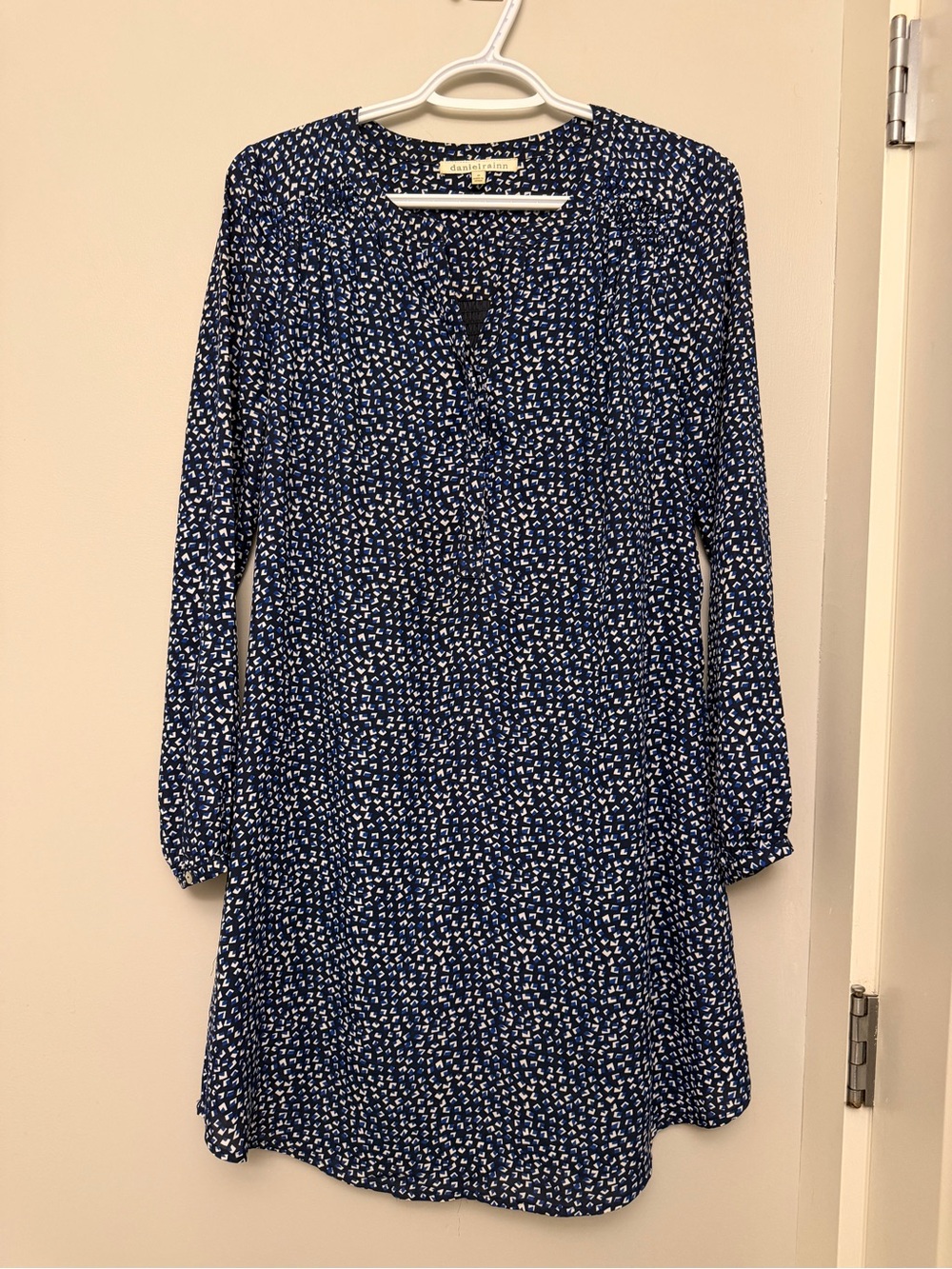 Daniel Rainn Navy Blue Printed Long Sleeve Tunic Dress